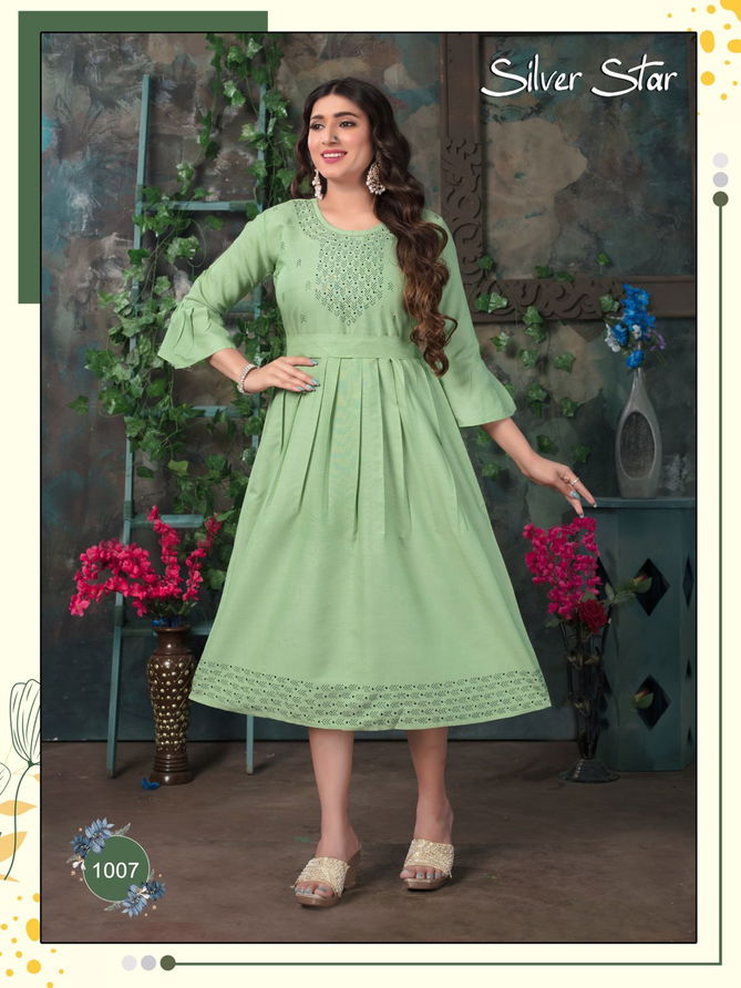 Silver Star Vol 1 By Trendy Rayon Flaired Designer Kurtis Wholesale Shop In Surat
